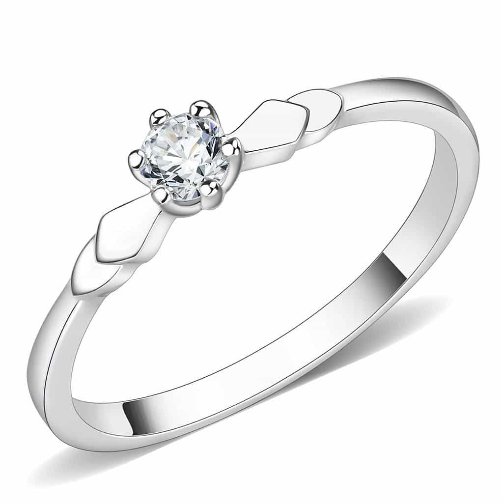 Brass CZ Round Solitaire Slim Band Ring 3W110 view 1