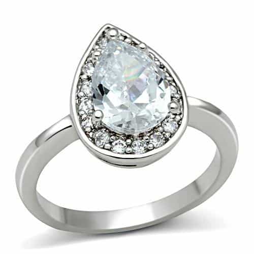 Brass CZ Pear Halo Ring 3W111 | The Stainless Jewelry view 1