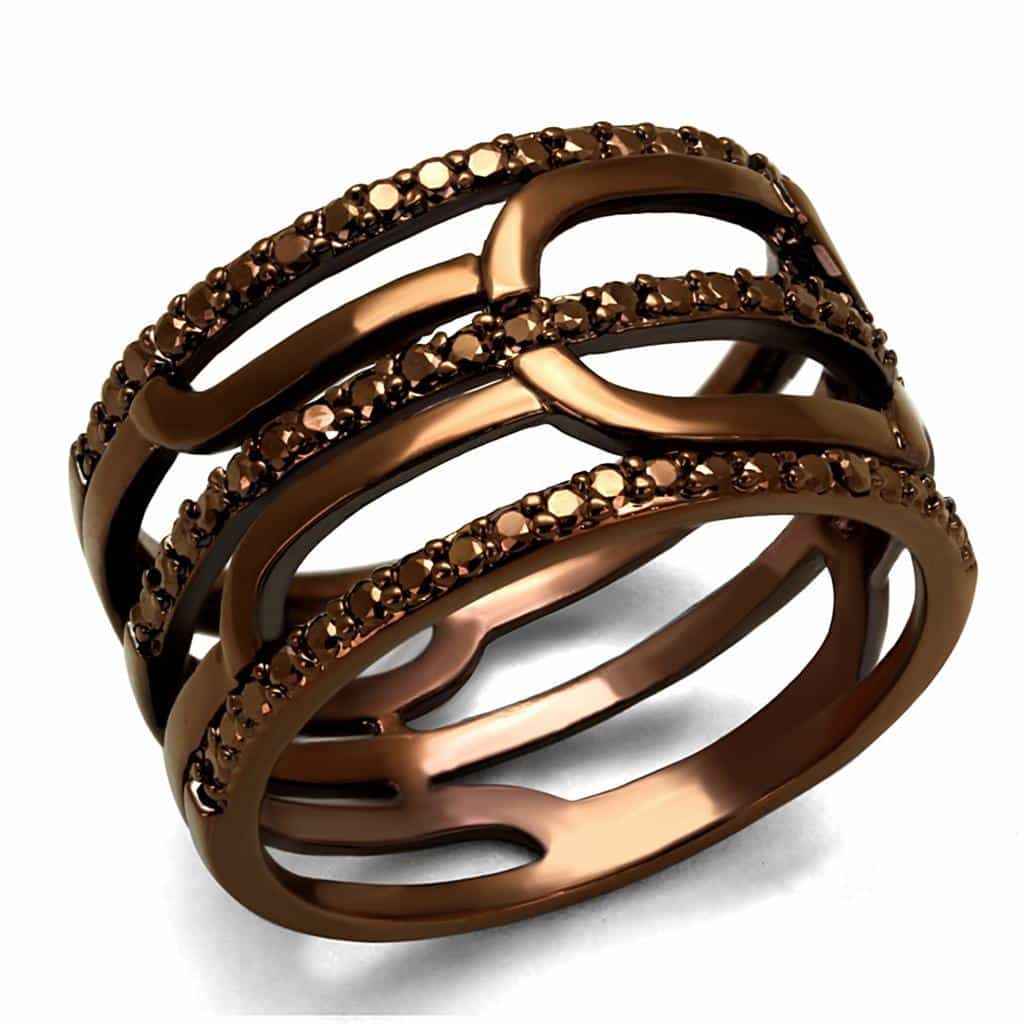 Brass Coffee CZ Open Multi-Band Cage Ring | The Stainless Jewelry view 1
