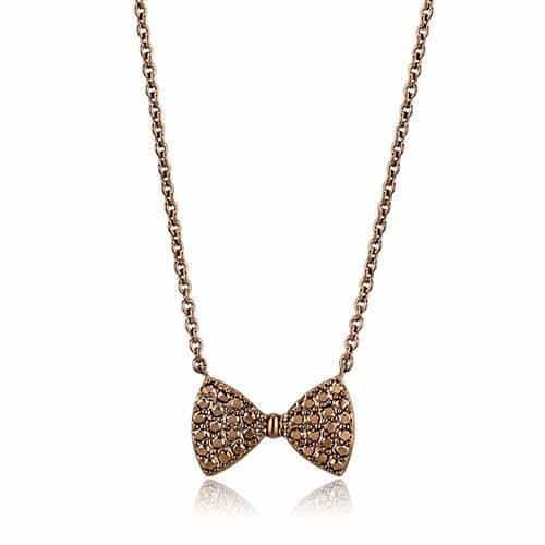 Brass Coffee CZ Pavé Bow Pendant | The Stainless Jewelry view 1