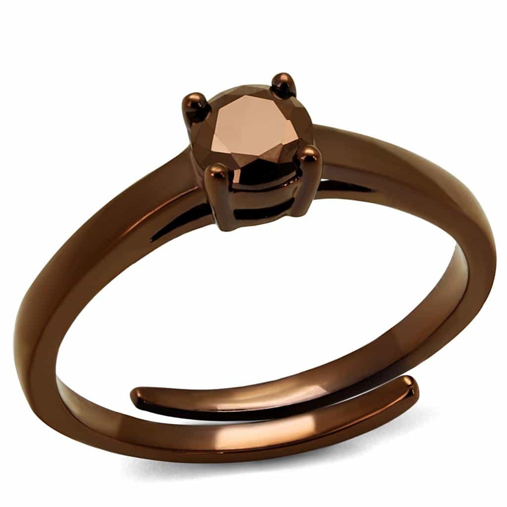 Brass Coffee CZ Round Solitaire Open Ring | The Stainless Jewelry view 5