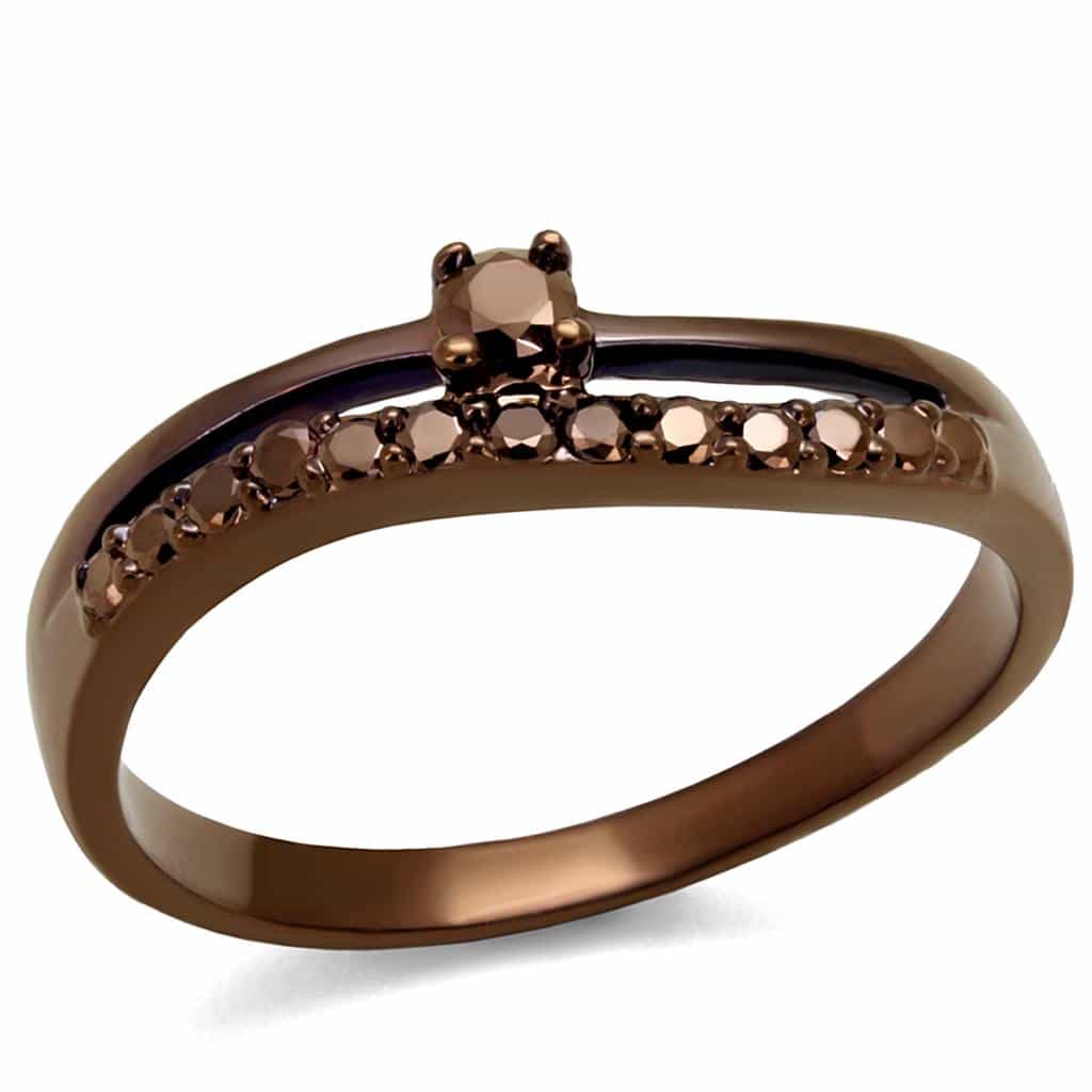 Brass Coffee CZ Channel Bypass Ring | The Stainless Jewelry view 5