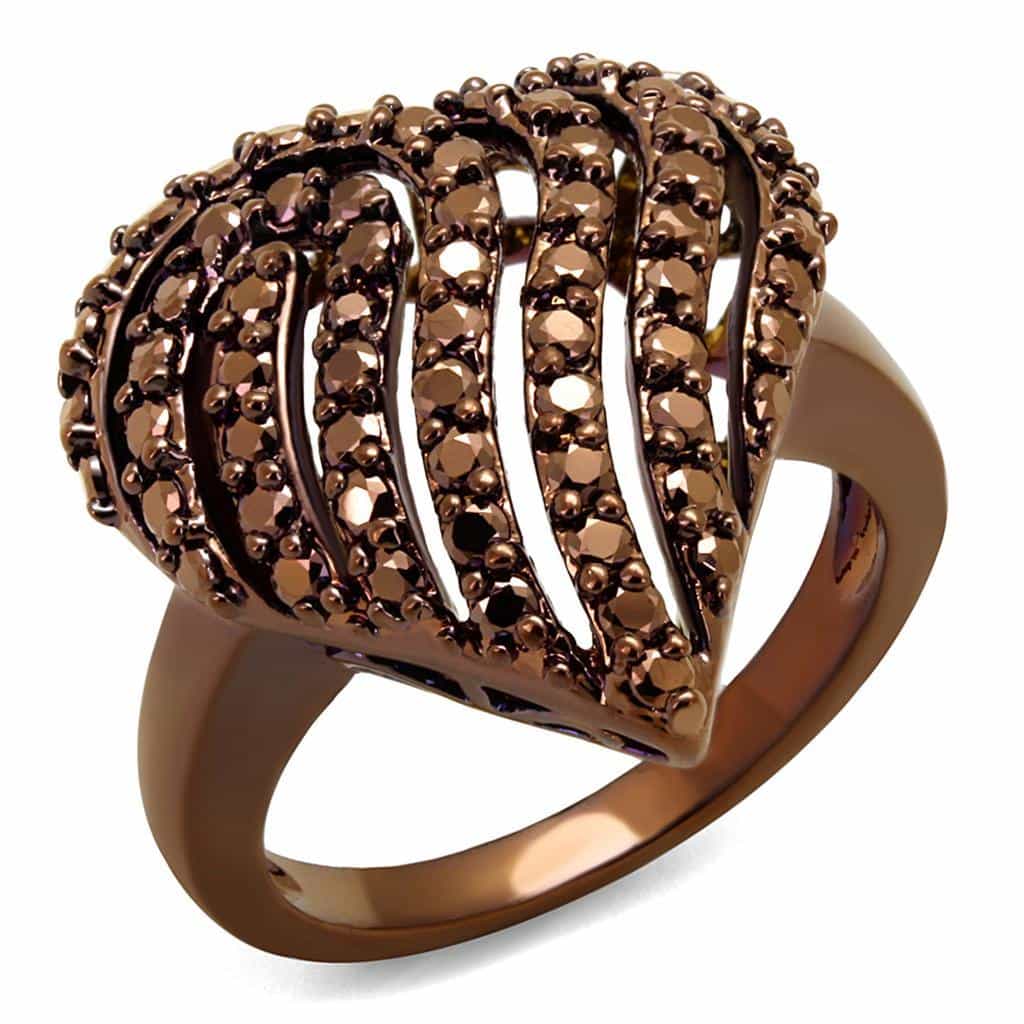 Brass Coffee CZ Multi-Band Wave Ring | The Stainless Jewelry view 1