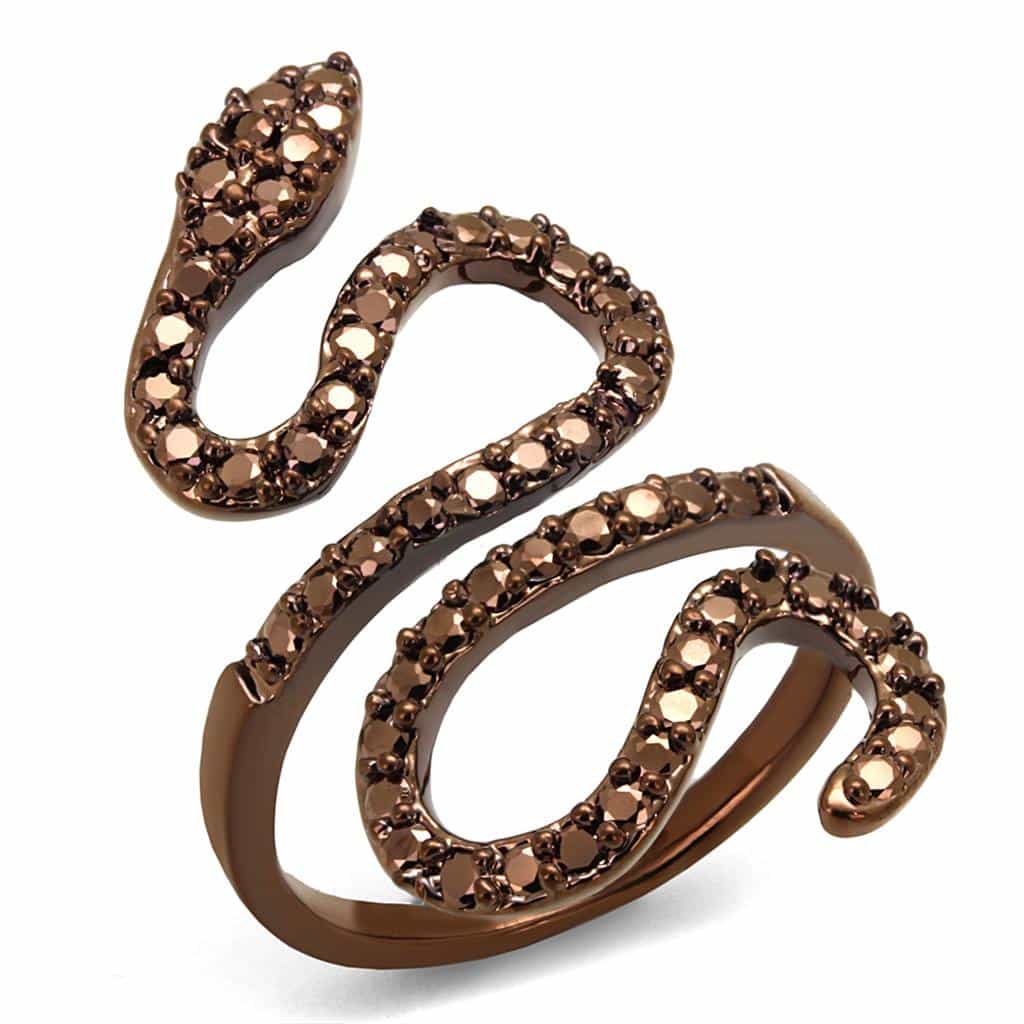 Brass Coffee CZ Pavé Serpentine Ring | The Stainless Jewelry view 5