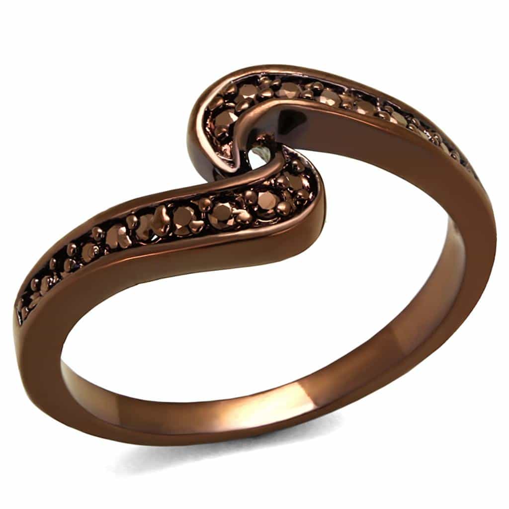 Brass Coffee CZ Bypass Swirl Ring | The Stainless Jewelry view 5