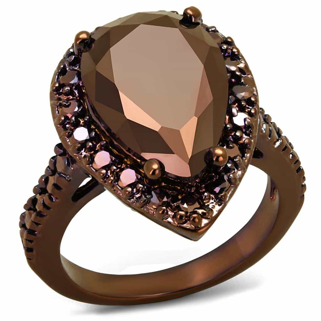 Brass Coffee CZ Pear Halo Cocktail Ring | The Stainless Jewelry view 5