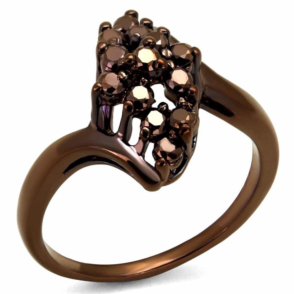 Brass Coffee CZ Cluster Prong Bypass Ring | The Stainless Jewelry view 1