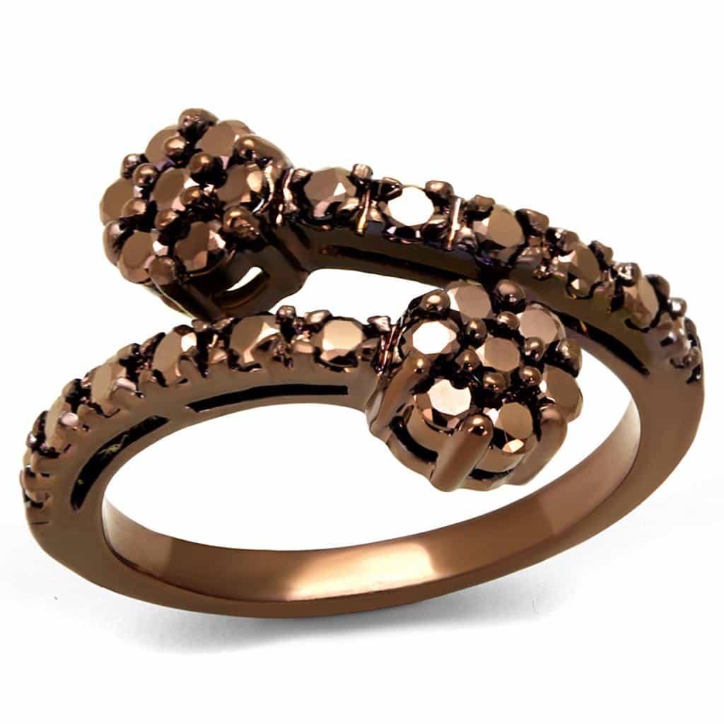Brass Coffee CZ Floral Bypass Ring | The Stainless Jewelry view 5