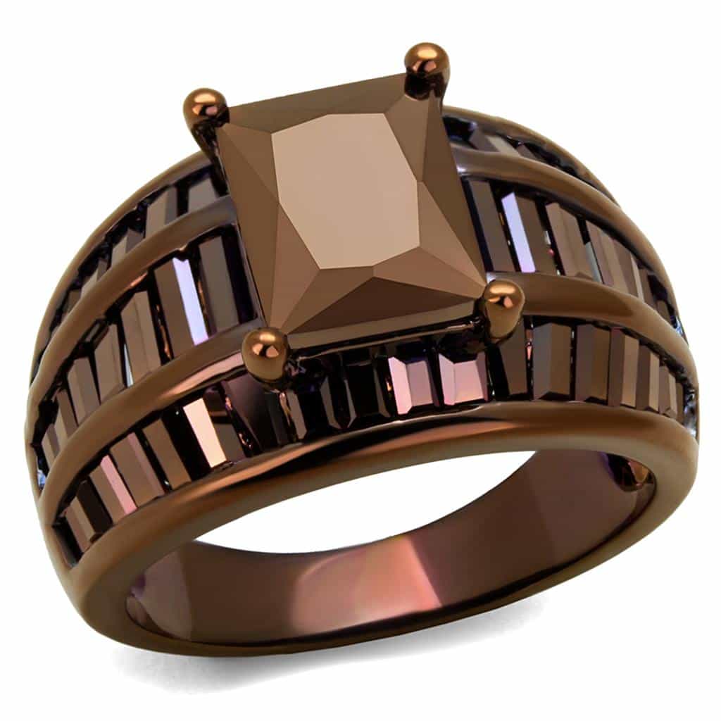 Brass Coffee CZ Square Baguette Channel Dome Ring view 5