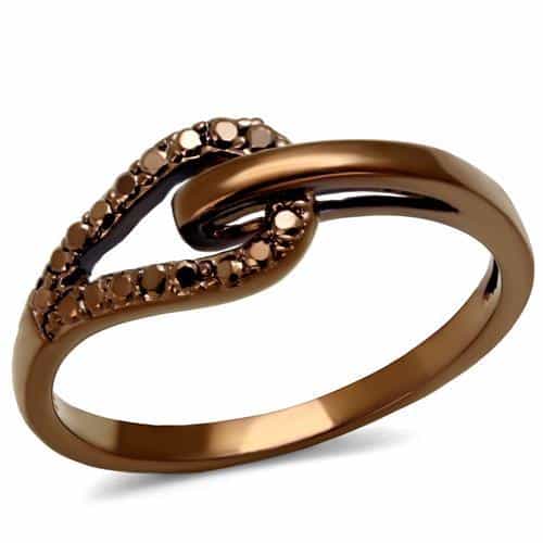 Brass Coffee CZ Split Shank Ring | The Stainless Jewelry view 1