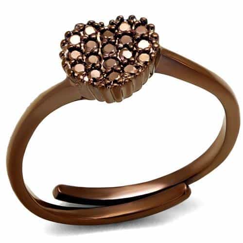 Brass Coffee CZ Pavé Heart Ring | The Stainless Jewelry view 1
