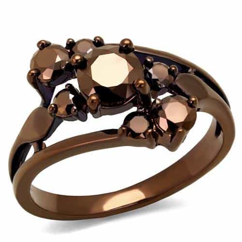 Brass Coffee CZ Three-Stone Cluster Ring | The Stainless Jewelry view 5