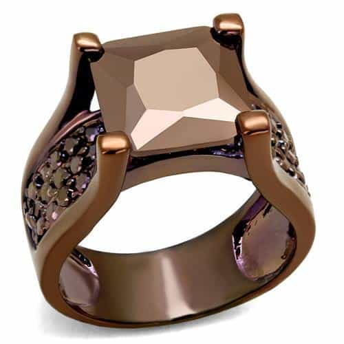 Brass Coffee CZ Cushion Solitaire Ring | The Stainless Jewelry view 5