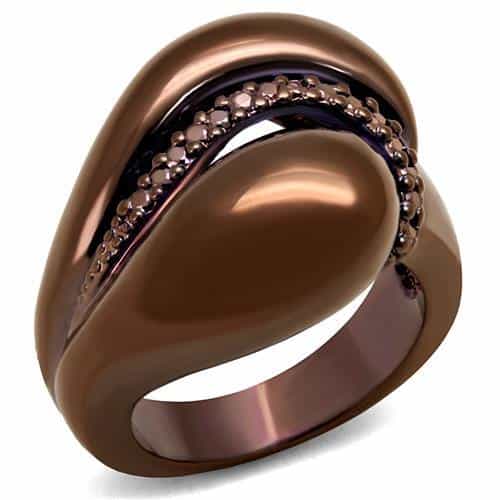 Brass Coffee CZ Smooth Dome Bypass Ring | The Stainless Jewelry view 1