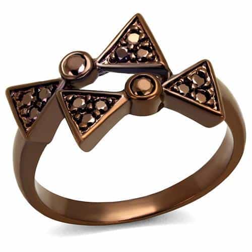 Brass Coffee CZ Pavé Bow Ring | The Stainless Jewelry view 1