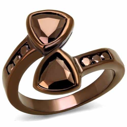 Brass Coffee CZ Trillion Double Bypass Ring view 1