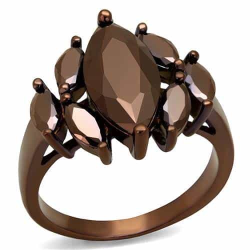 Brass Coffee CZ Marquise Three-Stone Cluster Ring view 5