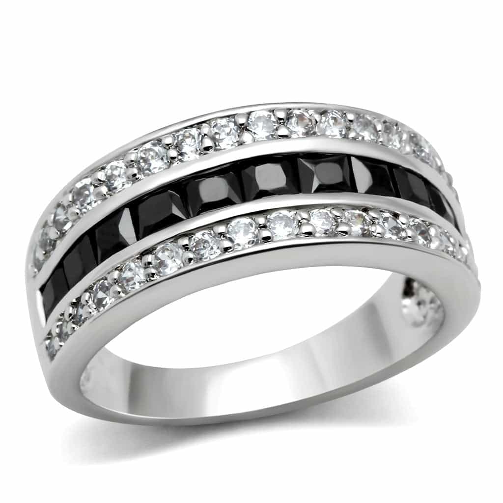 Brass Black White CZ Baguette Channel Wide Ring view 5