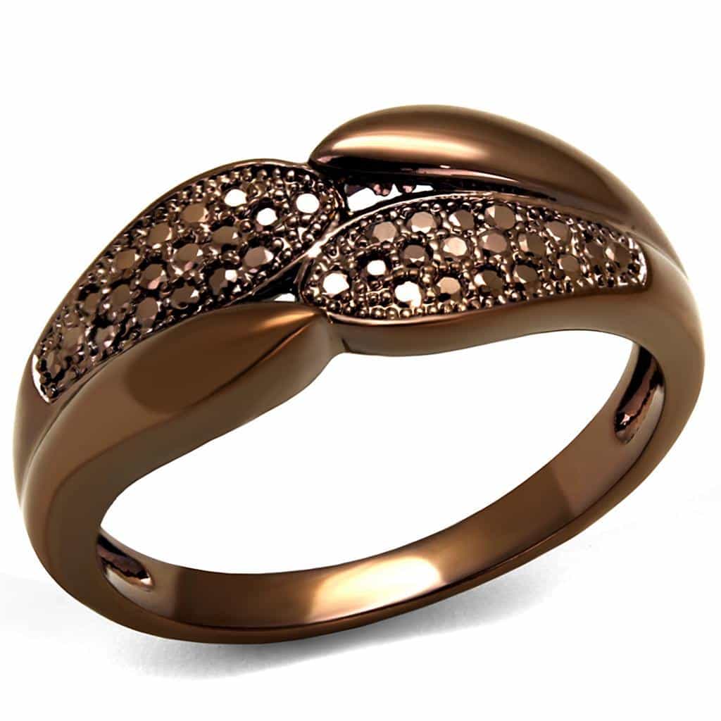 Brass Coffee CZ Chevron Ring | The Stainless Jewelry view 1