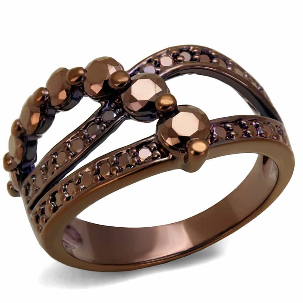 Brass Coffee CZ Flower Cluster Triple Band Ring view 1