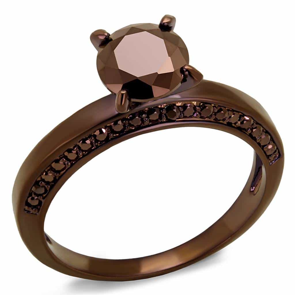 Brass Coffee CZ Round Solitaire Channel Ring view 1