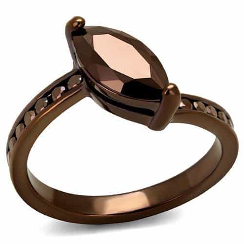 Brass Coffee CZ Marquise Solitaire Ring | The Stainless Jewelry view 5