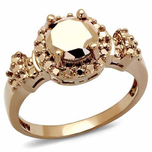 Brass Gold CZ Round Halo Solitaire Ring | The Stainless Jewelry view 1