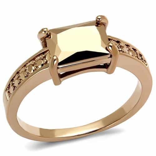 Brass Gold CZ Princess Solitaire Channel Ring view 1