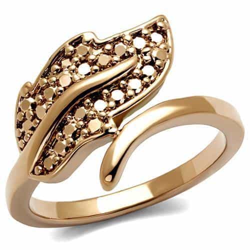 Brass Gold CZ Leaf Bypass Ring | The Stainless Jewelry view 5