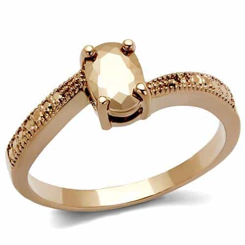 Brass Gold CZ Oval Solitaire Milgrain Ring view 1