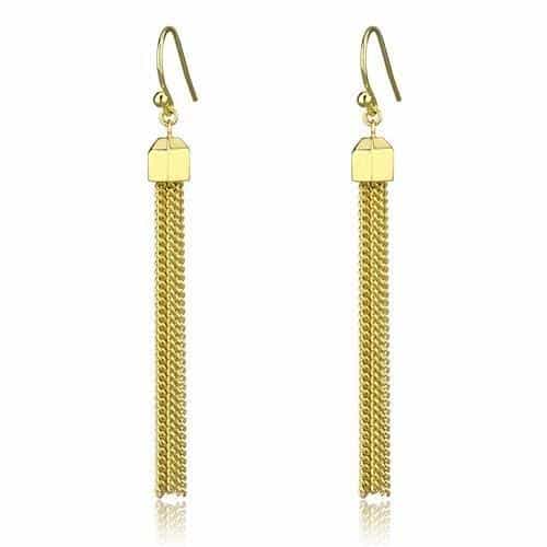 Brass Gold Chain Tassel Hook Earrings | The Stainless Jewelry view 1