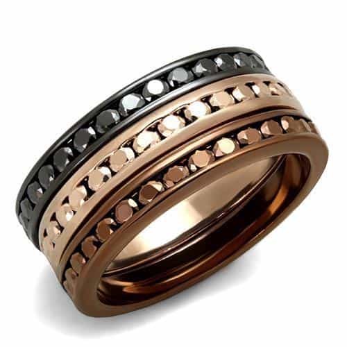 Brass Coffee Black CZ Stacking Band Set Ring view 6