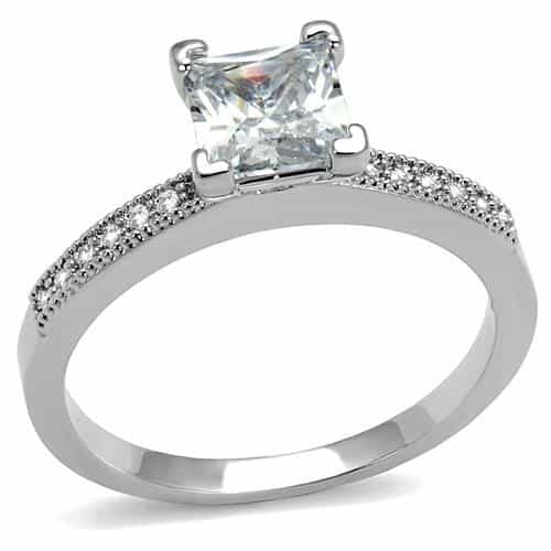 Brass CZ Princess Solitaire Channel Ring | The Stainless Jewelry view 1