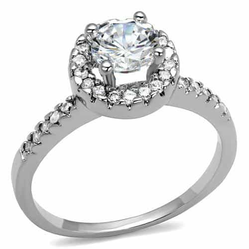 Brass CZ Round Halo Classic Ring | The Stainless Jewelry view 1