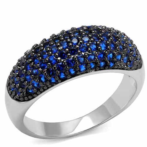 Brass Blue Sapphire Black CZ Pavé Dome Ring view 5
