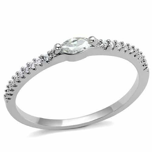 Brass CZ Marquise Solitaire Pavé Ring | The Stainless Jewelry view 1