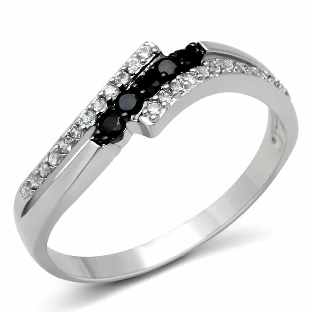 Brass Black White CZ Diagonal Bypass Ring | The Stainless Jewelry view 1