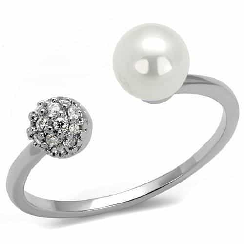 Brass Pearl CZ Ball Open Ring | The Stainless Jewelry view 1