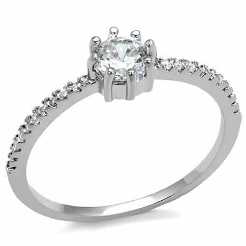 Brass CZ Round Solitaire Pavé Band Ring | The Stainless Jewelry view 1