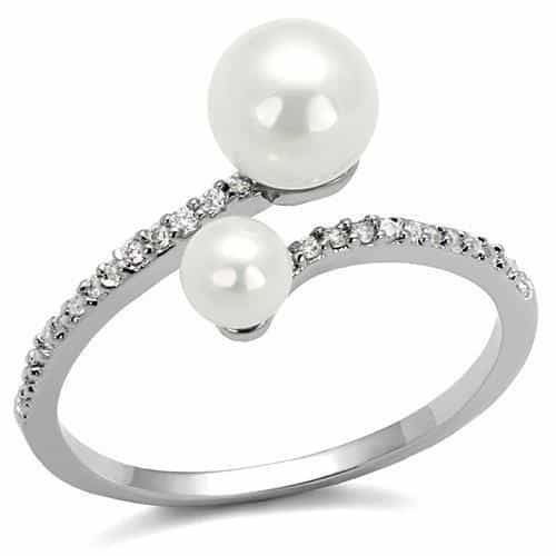 Brass Pearl CZ Open Bypass Ring 3W1236 | The Stainless Jewelry view 5
