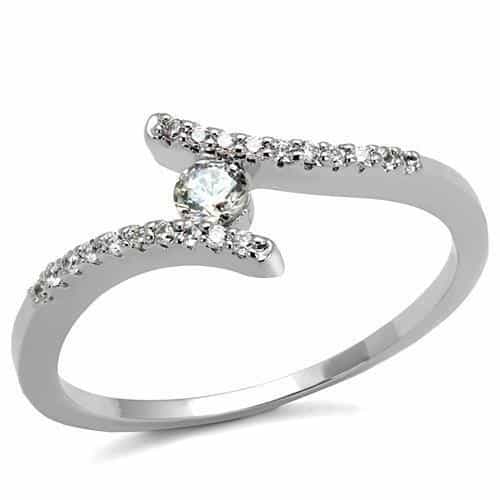 Brass CZ Round Solitaire Pavé Bypass Ring | The Stainless Jewelry view 5