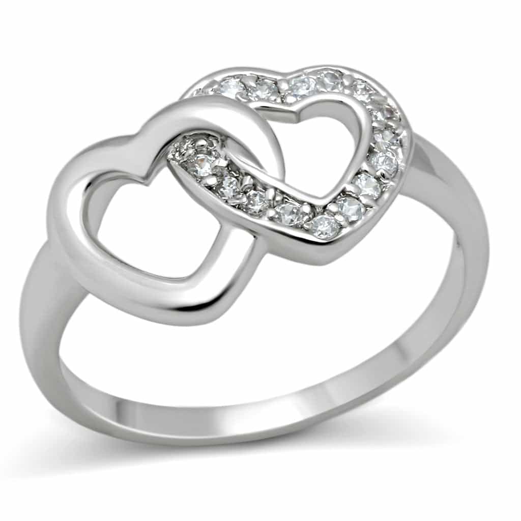 Brass CZ Double Open Heart Ring | The Stainless Jewelry view 1