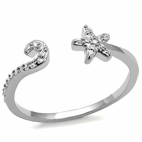 Brass CZ Seahorse Starfish Open Ring | The Stainless Jewelry view 5