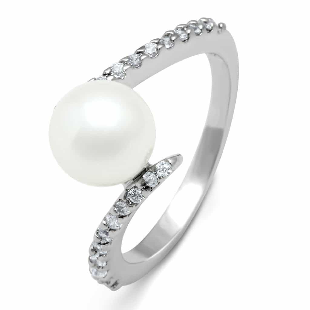 Brass Pearl CZ Pavé Bypass Ring | The Stainless Jewelry view 5