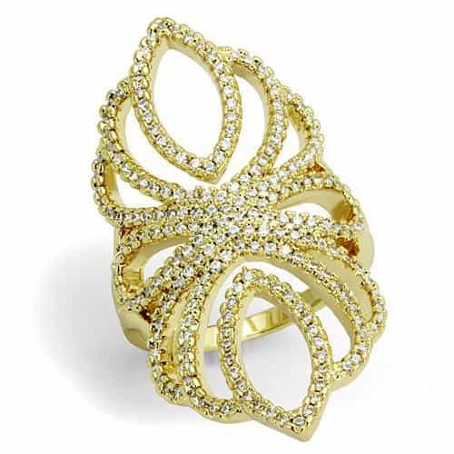 Brass Gold CZ Open Petal Leaf Cocktail Ring view 1