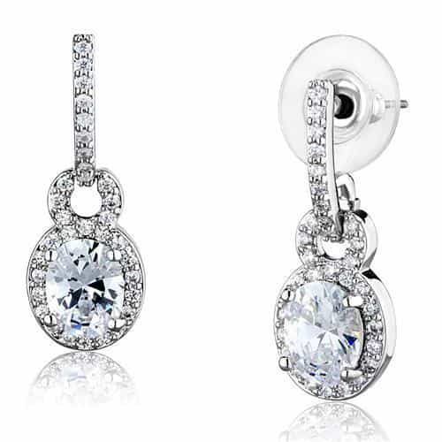 Brass CZ Round Halo Drop Dangle Earrings | The Stainless Jewelry view 1