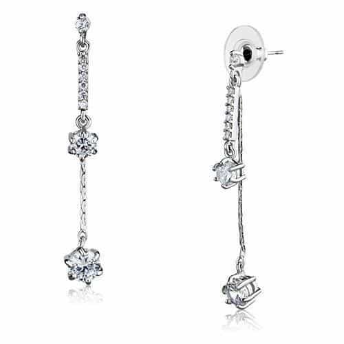 Brass CZ Linear Multi-Stone Drop Earrings | The Stainless Jewelry view 1