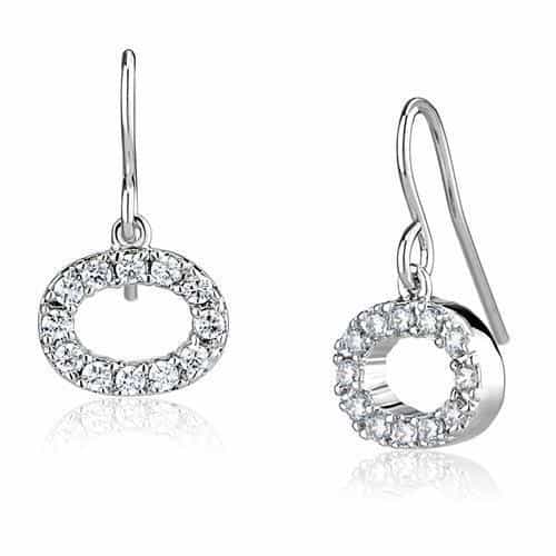 Brass CZ Open Circle Halo Hook Drop Earrings view 1