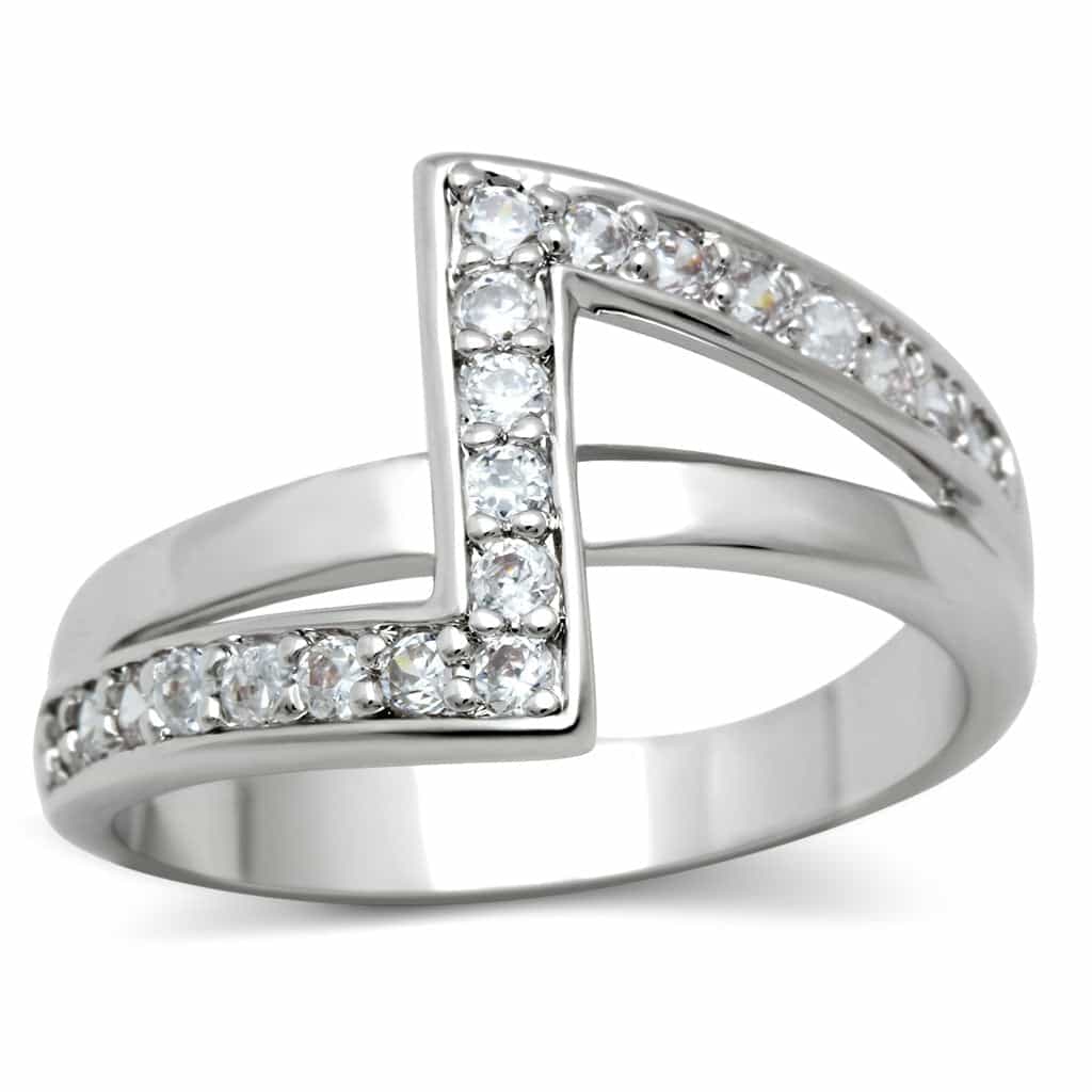 Brass CZ Double V Pavé Ring | The Stainless Jewelry view 5