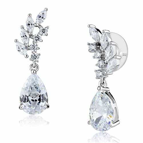 Brass CZ Marquise Cluster Pear Drop Earrings view 1